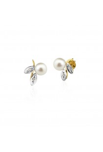 Brinco em ouro amarelo e branco 18k com pérola e brilhantes Brüner 