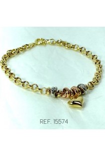Pulseira de elo português com pingente de coração em ouro 18k Green Gold