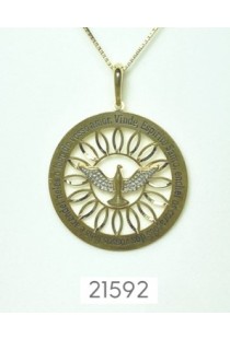 Pingente em ouro 18k Mandala Espirito Santo Amarelo e Branco Classic