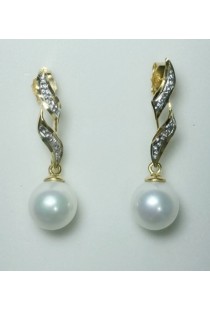 Brinco em ouro amarelo e branco 18k com zircônias e pérola Green Gold